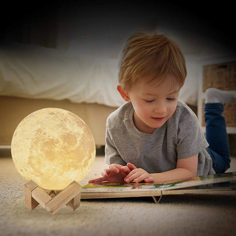 3D Maanlamp LED Nachtlamp – Oplaadbare Kleurenveranderende Moon Lamp met Touch Bediening (16 Kleuren)