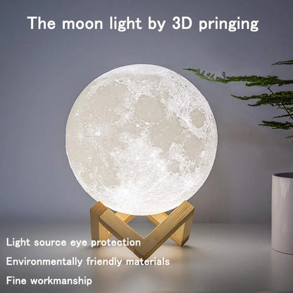 3D Maanlamp LED Nachtlamp – Oplaadbare Kleurenveranderende Moon Lamp met Touch Bediening (16 Kleuren)