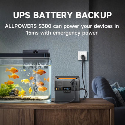ALLPOWERS 300W Portable Power Station with Pure Sine Wave Output - 288Wh Capacity for Car Refrigerators, TVs, Drones, and Laptops (110V/220V)