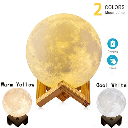 3D Maanlamp LED Nachtlamp – Oplaadbare Kleurenveranderende Moon Lamp met Touch Bediening (16 Kleuren)