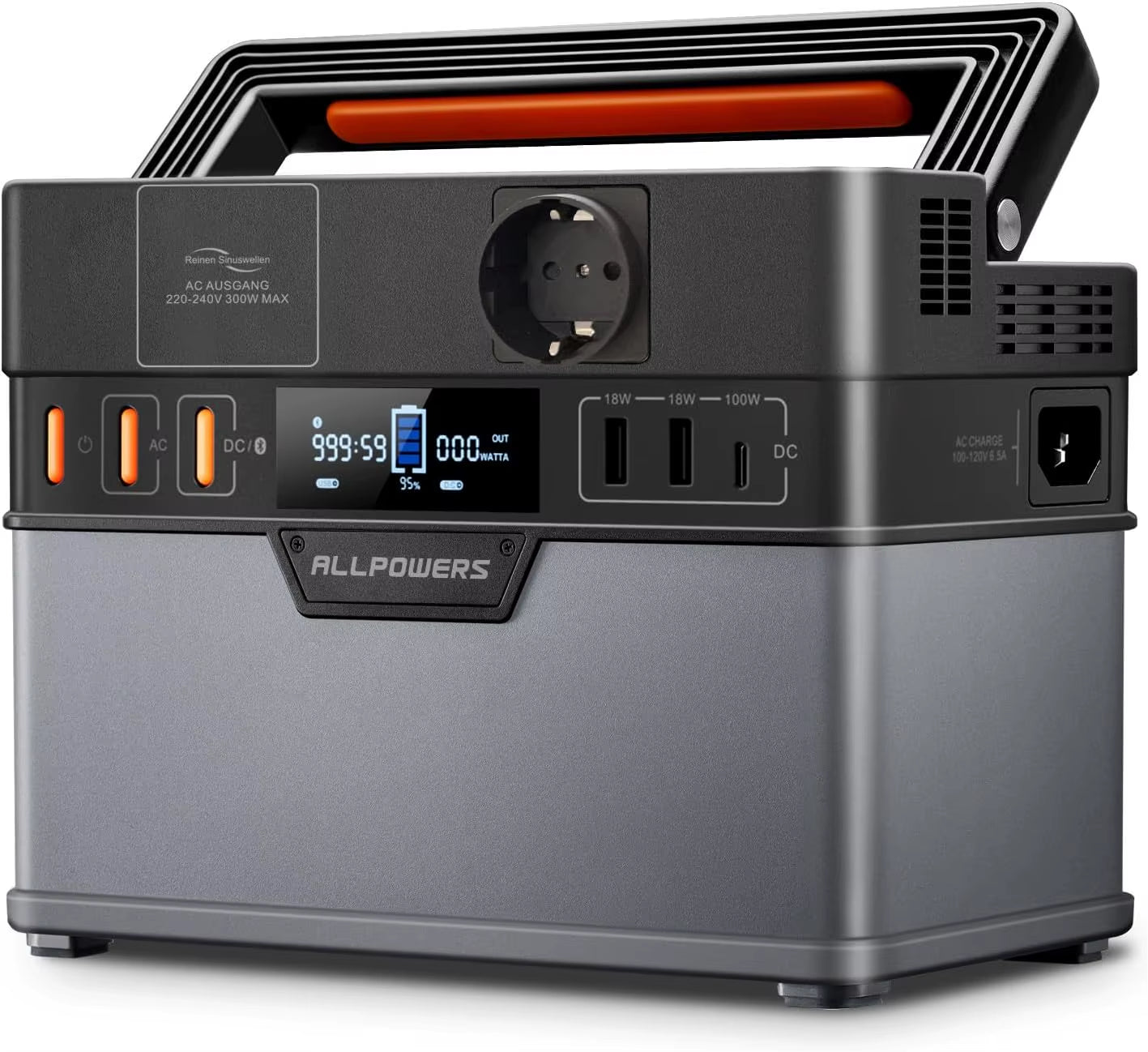 ALLPOWERS 300W Portable Power Station with Pure Sine Wave Output - 288Wh Capacity for Car Refrigerators, TVs, Drones, and Laptops (110V/220V)